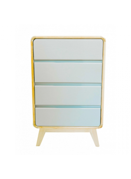 Commode RÉTRO en bois naturel et gris, vue de face sur fond blanc