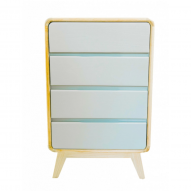 Commode RÉTRO en bois naturel et gris, vue de face sur fond blanc