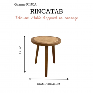 Table d’appoint, chevet, bois de mindy et cannage - RINCA