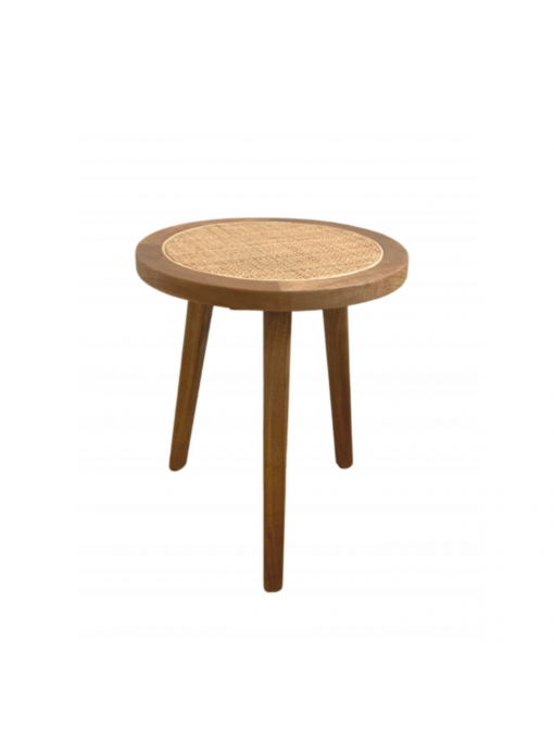 Table d’appoint, chevet, bois de mindy et cannage - RINCA