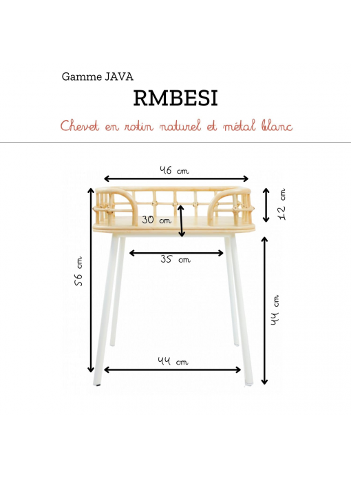 Chevet en rotin naturel et métal JAVA BLANC