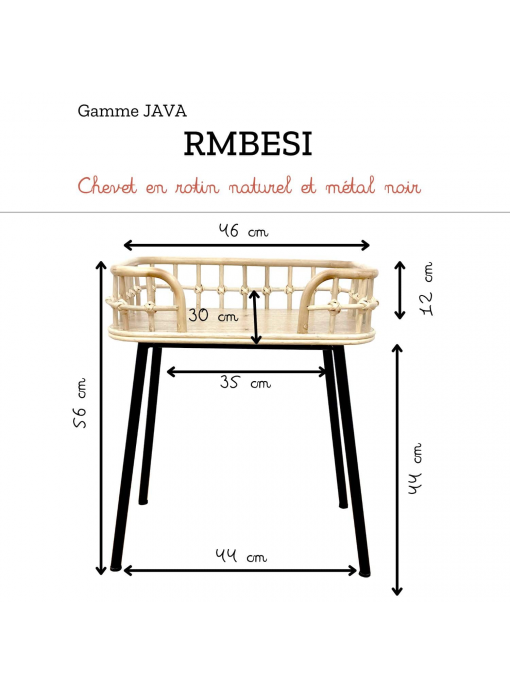 Chevet en rotin naturel et métal JAVA