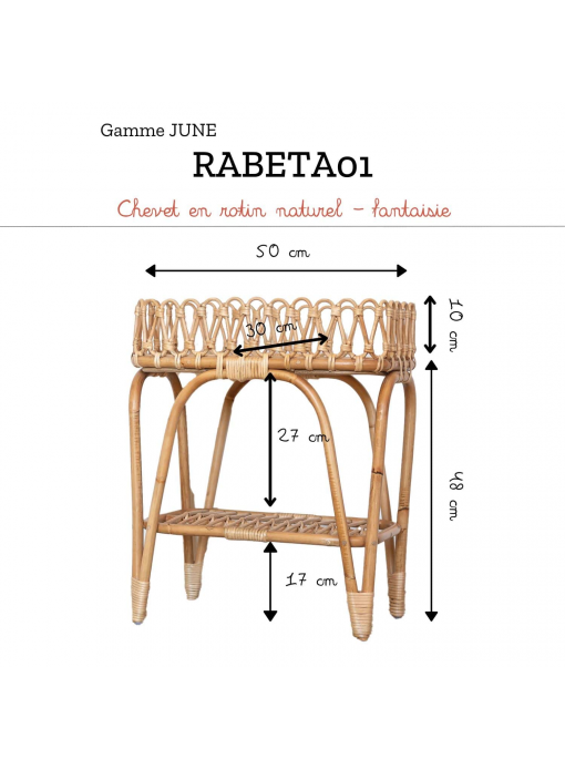 Chevet / table d'appoint en rotin naturel - plateau fantaisie JUNE