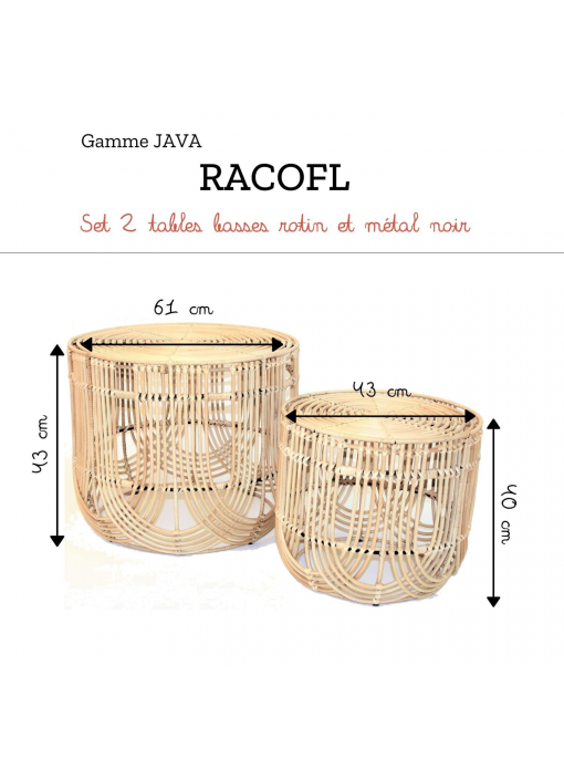 Tables basses rotin et métal / Set de 2 tables basses JAVA