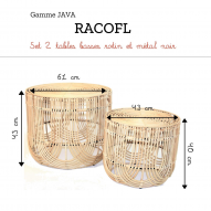 Tables basses rotin et métal / Set de 2 tables basses JAVA