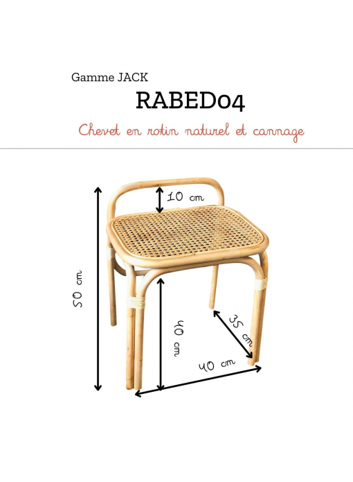 Chevet en rotin naturel et cannage JACK