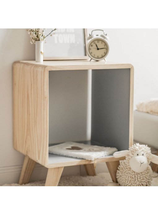 Chevet bois massif naturel et gris RÉTRO