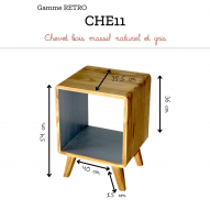 Chevet bois massif naturel et gris RÉTRO