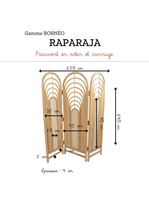 Paravent triptyque en rotin et cannage naturel BORNEO