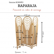 Paravent triptyque en rotin et cannage naturel BORNEO