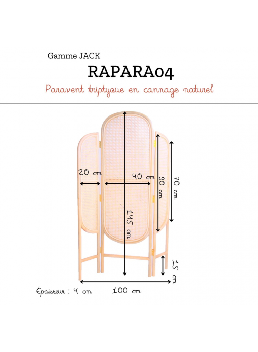 Paravent triptyque en cannage naturel JACK