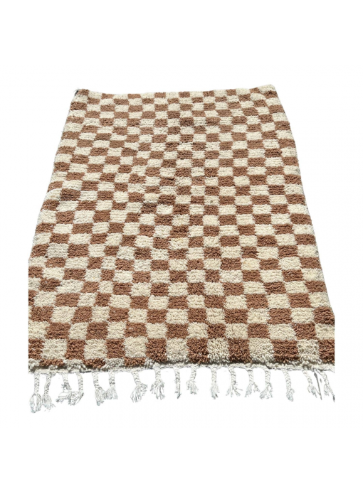 Tapis en laine Beni ouarain damier couleur terracotta 100x150cm