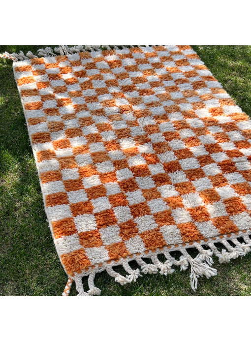 Tapis en laine Beni ouarain damier couleur orange 100x150cm