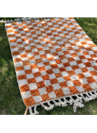 Tapis en laine Beni ouarain damier couleur orange 100x150cm