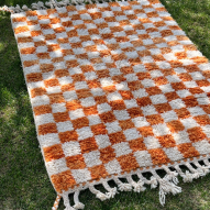 Tapis en laine Beni ouarain damier couleur orange 100x150cm