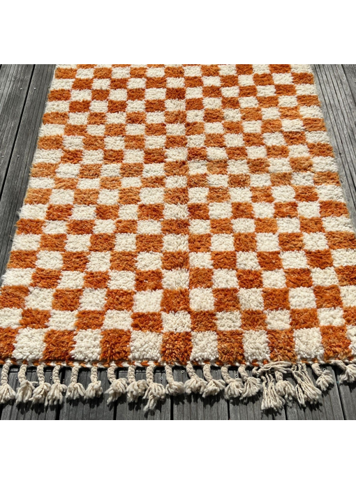 Tapis en laine Beni ouarain damier couleur orange 100x150cm