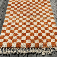 Tapis en laine Beni ouarain damier couleur orange 100x150cm