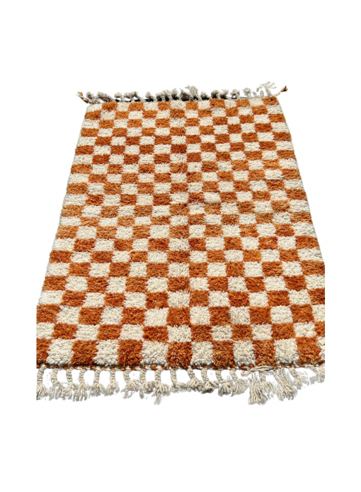 Tapis en laine Beni ouarain damier couleur orange 100x150cm