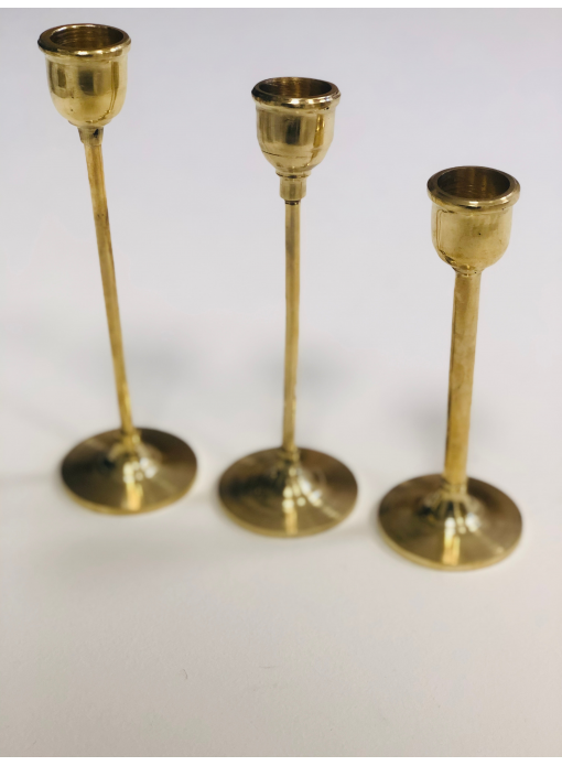 Trio bougeoirs métal doré