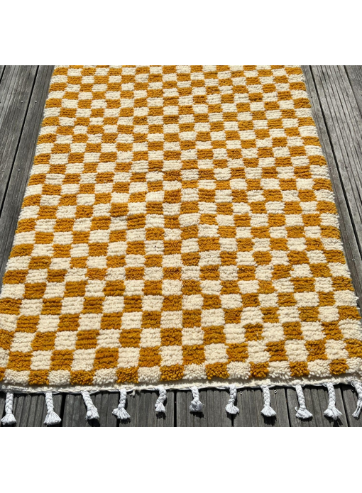 Tapis en laine Beni ouarain damier couleur moutarde 100x150cm