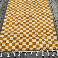 Tapis en laine Beni ouarain damier couleur moutarde 100x150cm