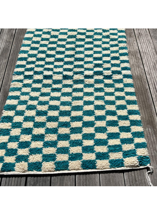 Tapis en laine Beni ouarain damier couleur bleu 100x150cm