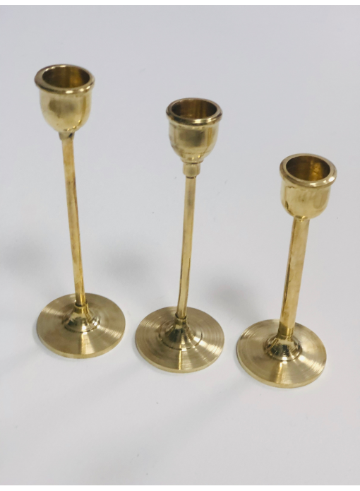 Trio bougeoirs métal doré