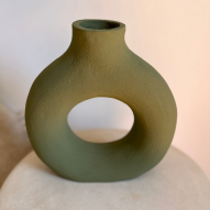 Vase fait à la main en terre cuite couleur verte - 25cm