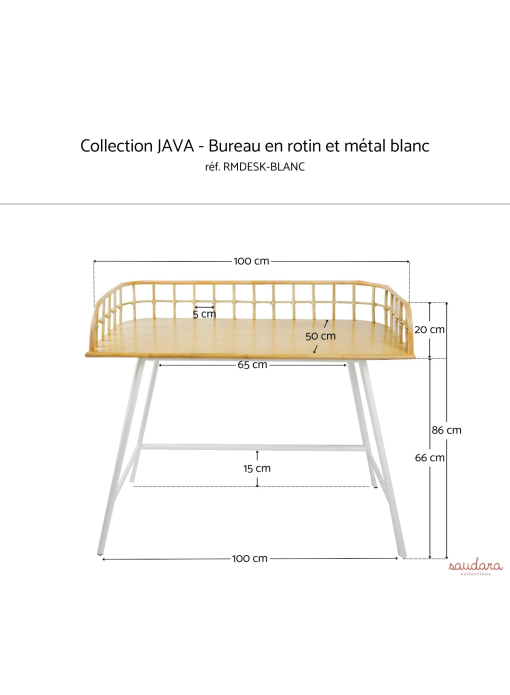 Bureau en rotin naturel et métal JAVA BLANC