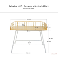 Bureau en rotin naturel et métal JAVA BLANC