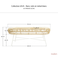 Dimensions du banc JAVA BLANC : longueur 92 cm, profondeur 38 cm, hauteur 35 cm