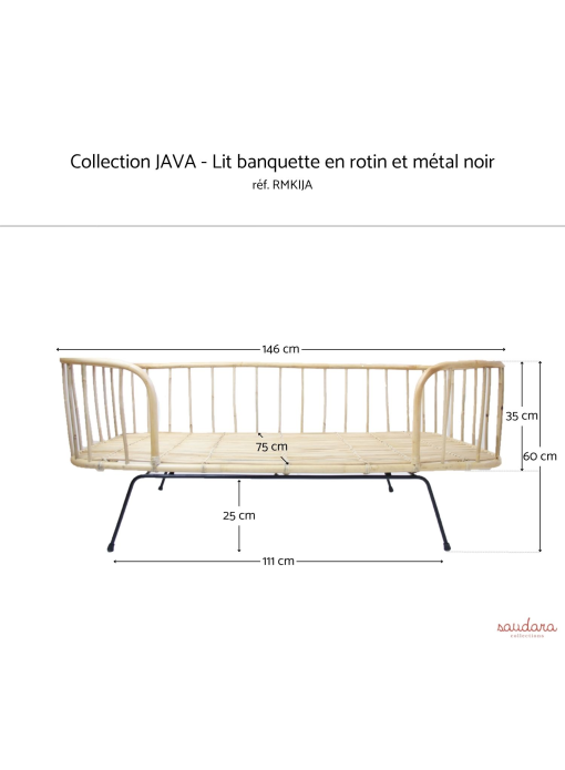 Lit banquette en rotin et métal JAVA