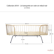 Lit banquette en rotin et métal JAVA