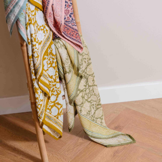foulard coton kaki block print