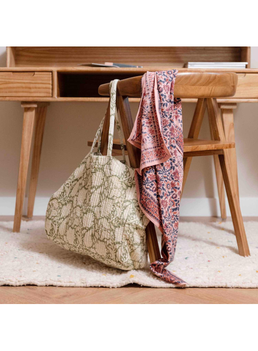 foulard coton block print rose