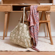 foulard coton block print rose