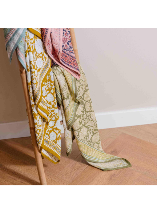 foulard 100% coton block print absynthe