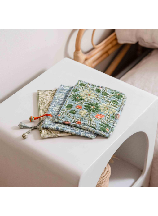 pochette zip coton block print