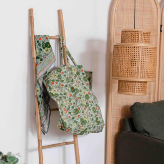 sac shopper bleu green coton block print