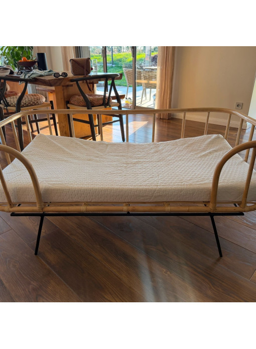 OCCASION - Lit enfant rotin blanchi et métal JAVA 70x140 cm