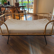 OCCASION - Lit enfant rotin blanchi et métal JAVA 70x140 cm