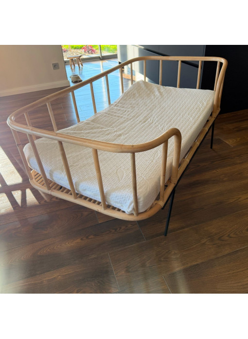 OCCASION - Lit enfant rotin blanchi et métal JAVA 70x140 cm