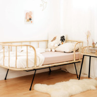OCCASION - Lit enfant rotin blanchi et métal JAVA 70x140 cm