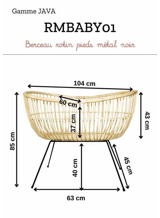 Berceau rotin pieds métal JAVA