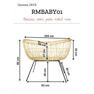 Berceau rotin pieds métal JAVA